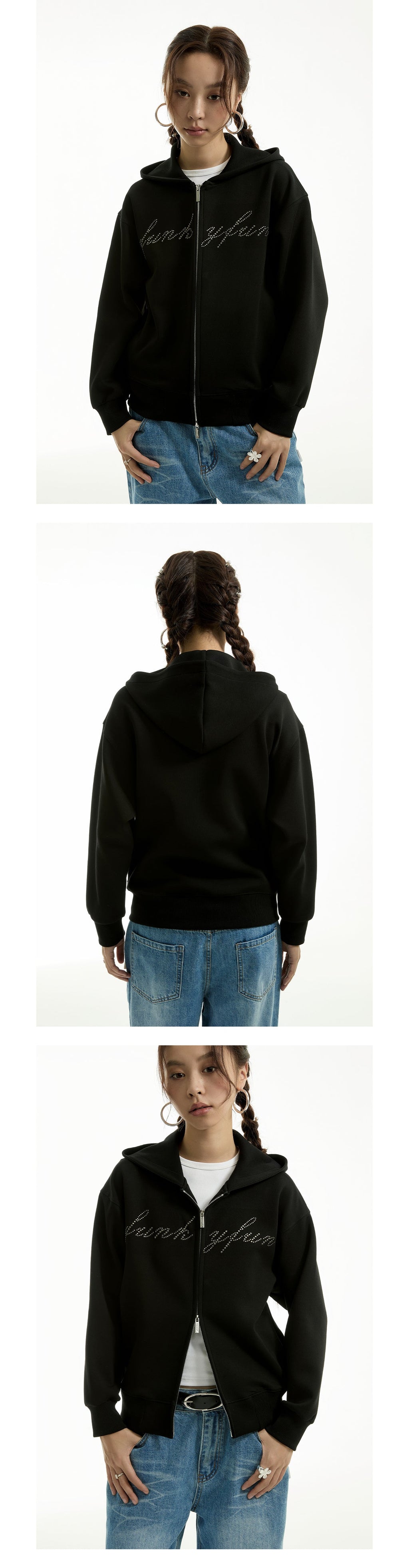 FUNKYFUN 2024AW LOGO Hot Diamond Cardigan Hooded Space Cotton Sweater Jacket