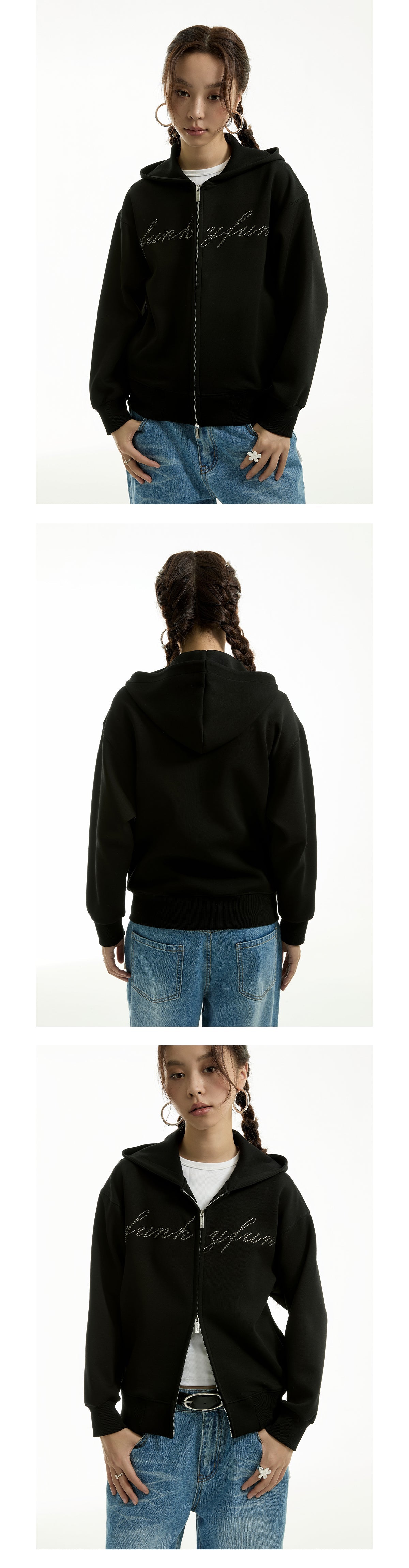 FUNKYFUN 2024AW LOGO Hot Diamond Cardigan Hooded Space Cotton Sweater Jacket