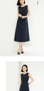 Giordano Minimalist Pleated Round Neck Sleeveless Dress