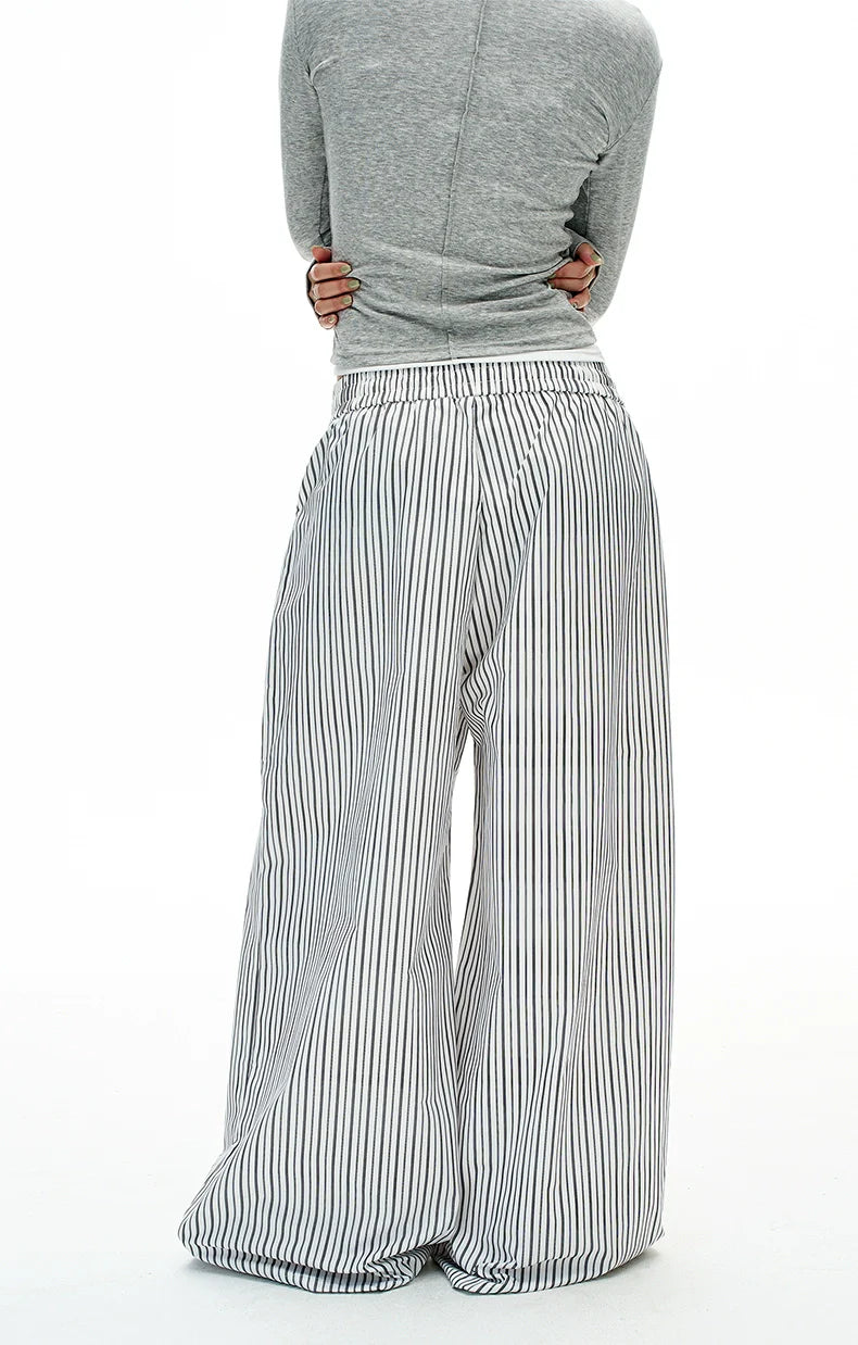 MADWITCH Vintage Lazy Striped Elastic Waist Casual Pants