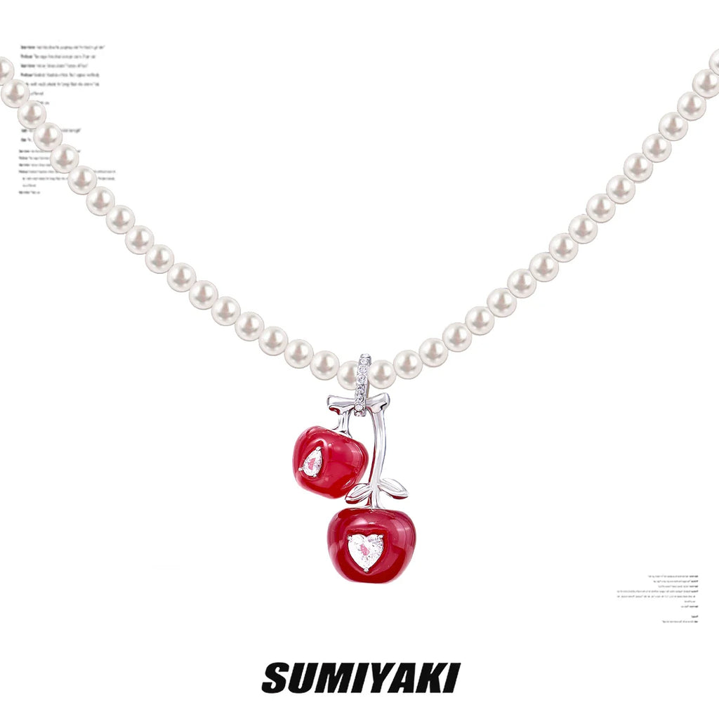 SUMIYAKI Three-dimensional Drop-glazed Cherry Pearl Necklace