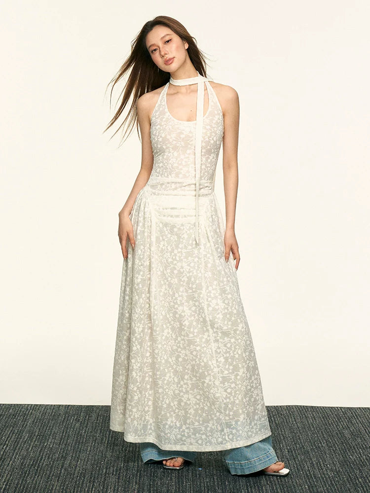 Aaisup Lace Jacquard Neck Dress