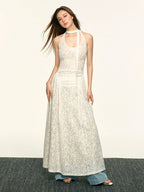 Aaisup Lace Jacquard Neck Dress