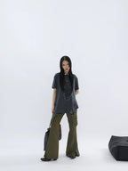 FUZZYKON Retro Portrait Print Tooling Flared Pants