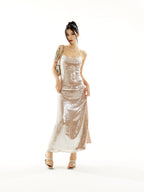 Zero Heavy Sequins Cinched Waist Slip Dress