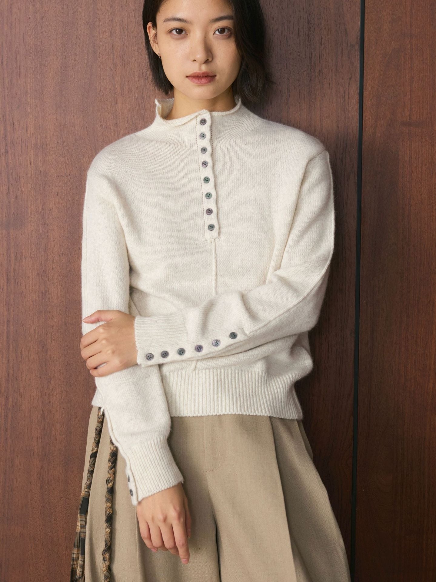 Louvre Winter Korean Style Half Turtleneck Multi-Button Knit Sweater