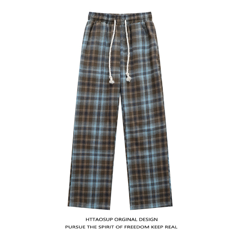 HTTAOSUP Retro Plaid Wide-Leg Pants