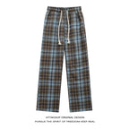 HTTAOSUP Retro Plaid Wide-Leg Pants