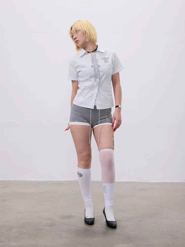 CHAI Lace Dagger Splicing Waist Shirt Tee