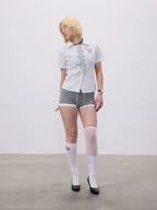 CHAI Lace Dagger Splicing Waist Shirt Tee