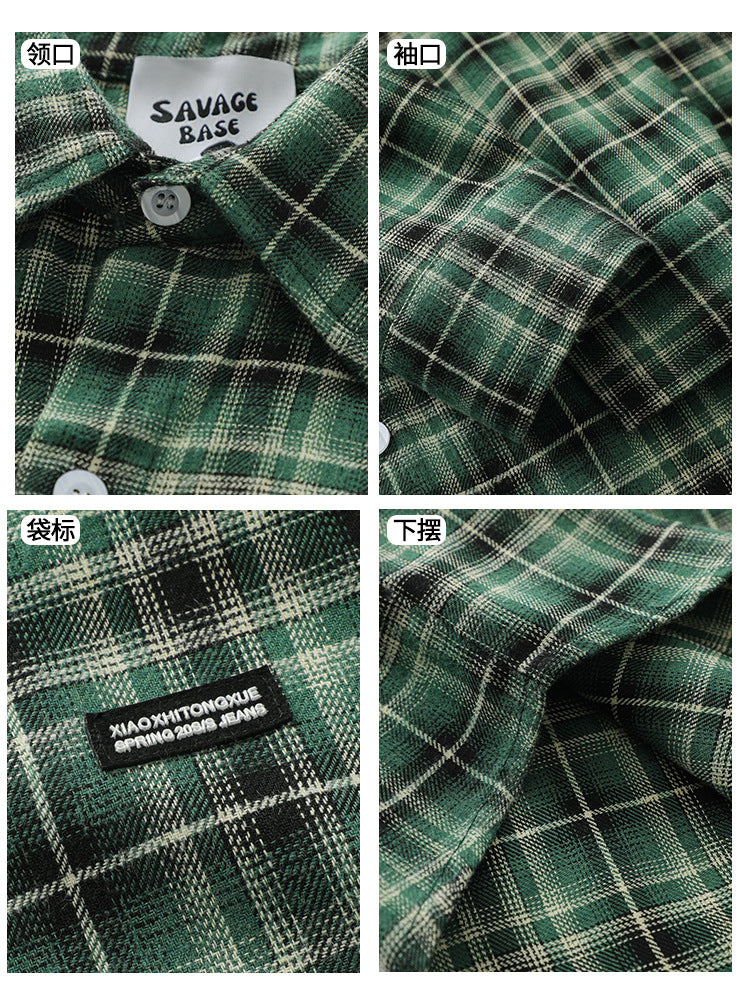 American Retro British Plaid Long-Sleeve Shirt