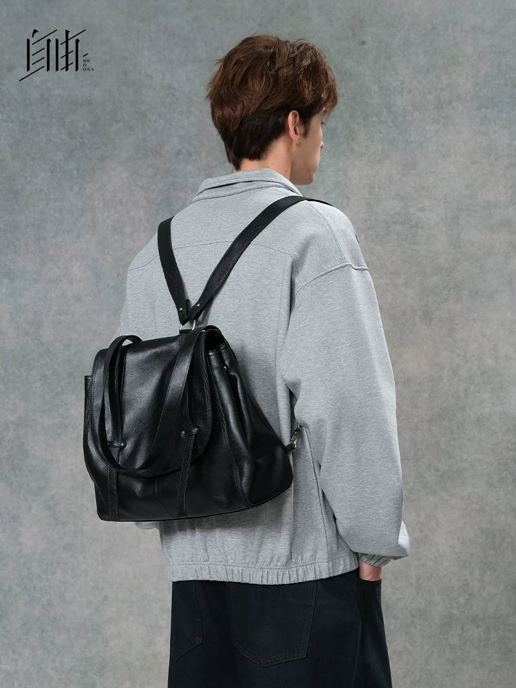 SFREEYA Retro Cowhide Messenger Backpack