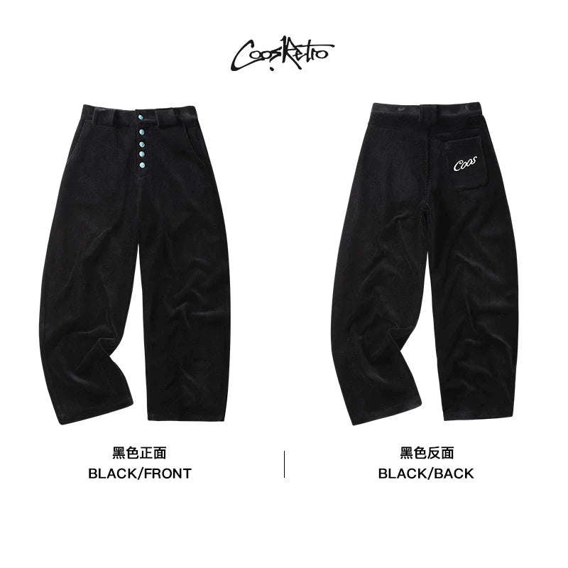 CoosRetro Corduroy Back Pocket Embroidered Casual Scimitar Pants