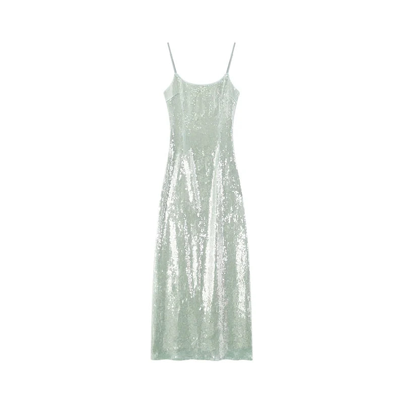 Zero Heavy Sequins Cinched Waist Slip Dress