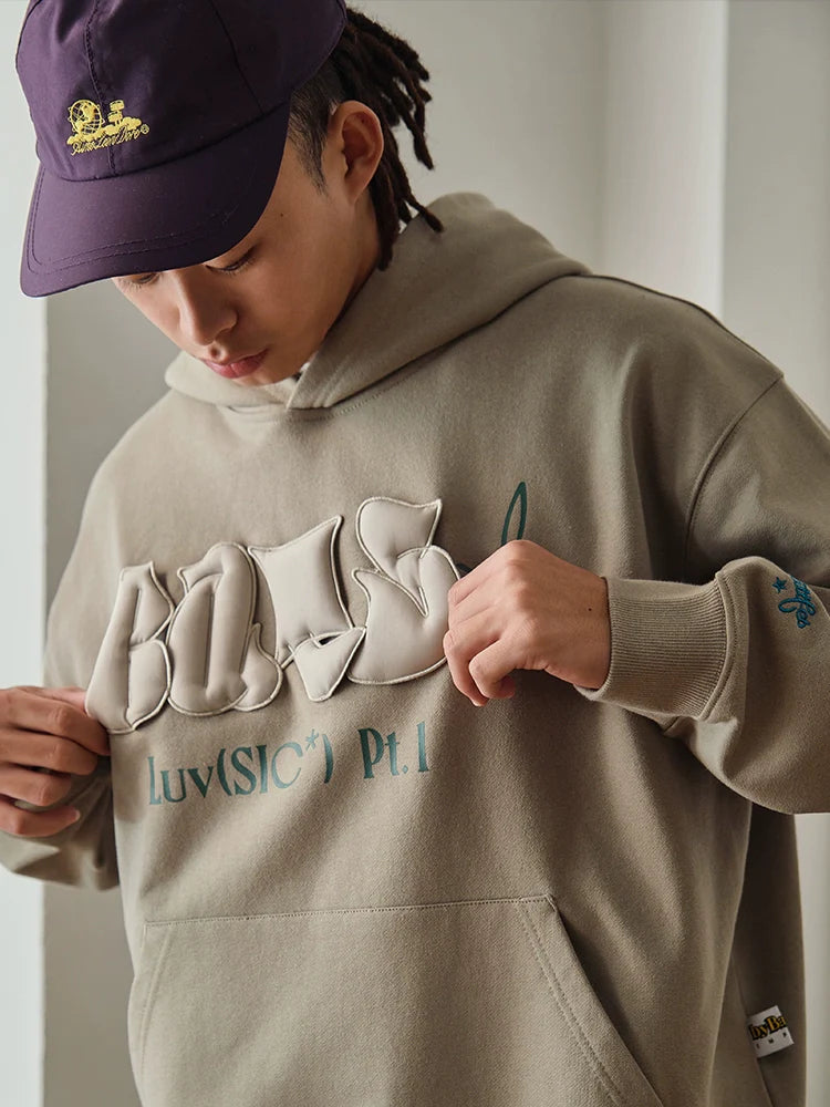 Battles Three-dimensional 3D Fluffy Letter Point Embroidered Hooded Sweater