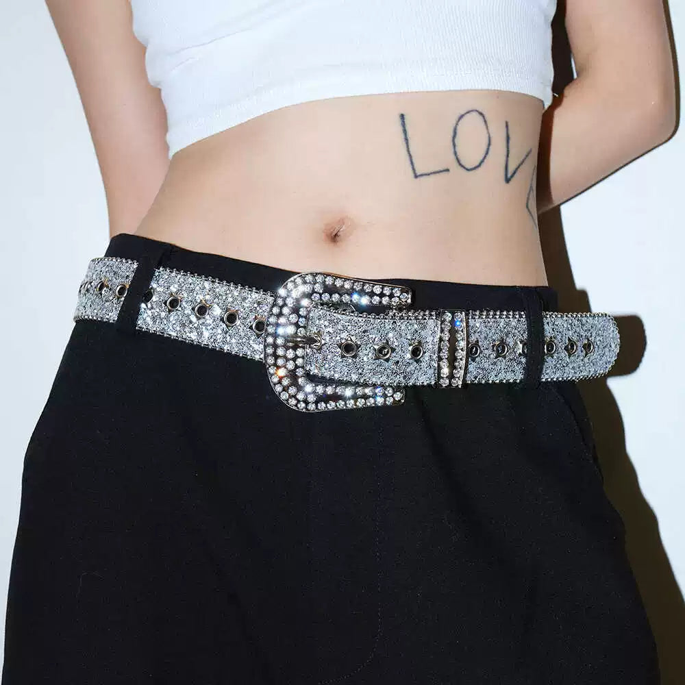 Darkblue Store Moon Rhinestone Star Buckle Beaded Belt