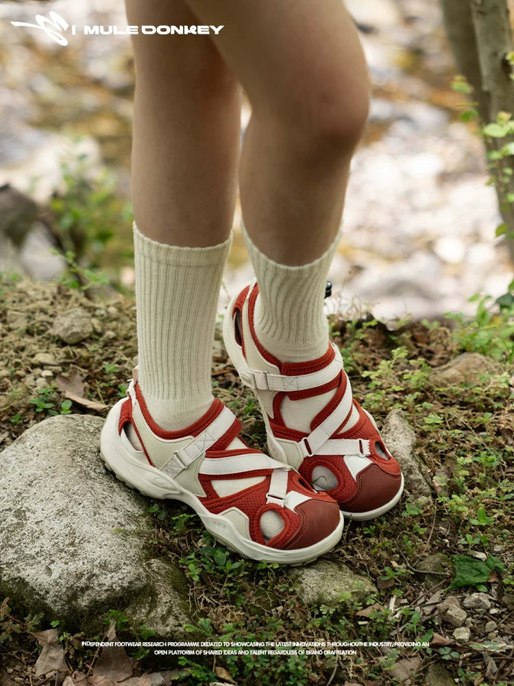 Donkey Hollow Color Matching Velcro Thick-soled Breathable Mountaineering Shoes