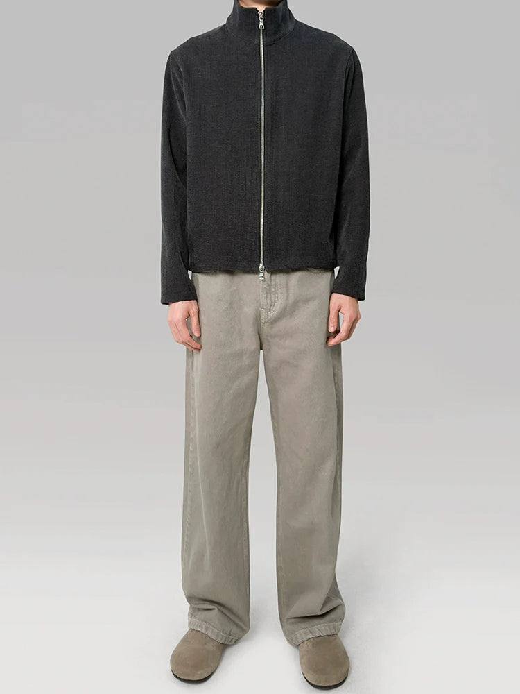 PLUS NO LOGO Striped Double Zipper Turtleneck Jacket