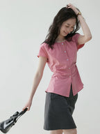 VOOE Waist Pleated Strap Slim-fit Shirt