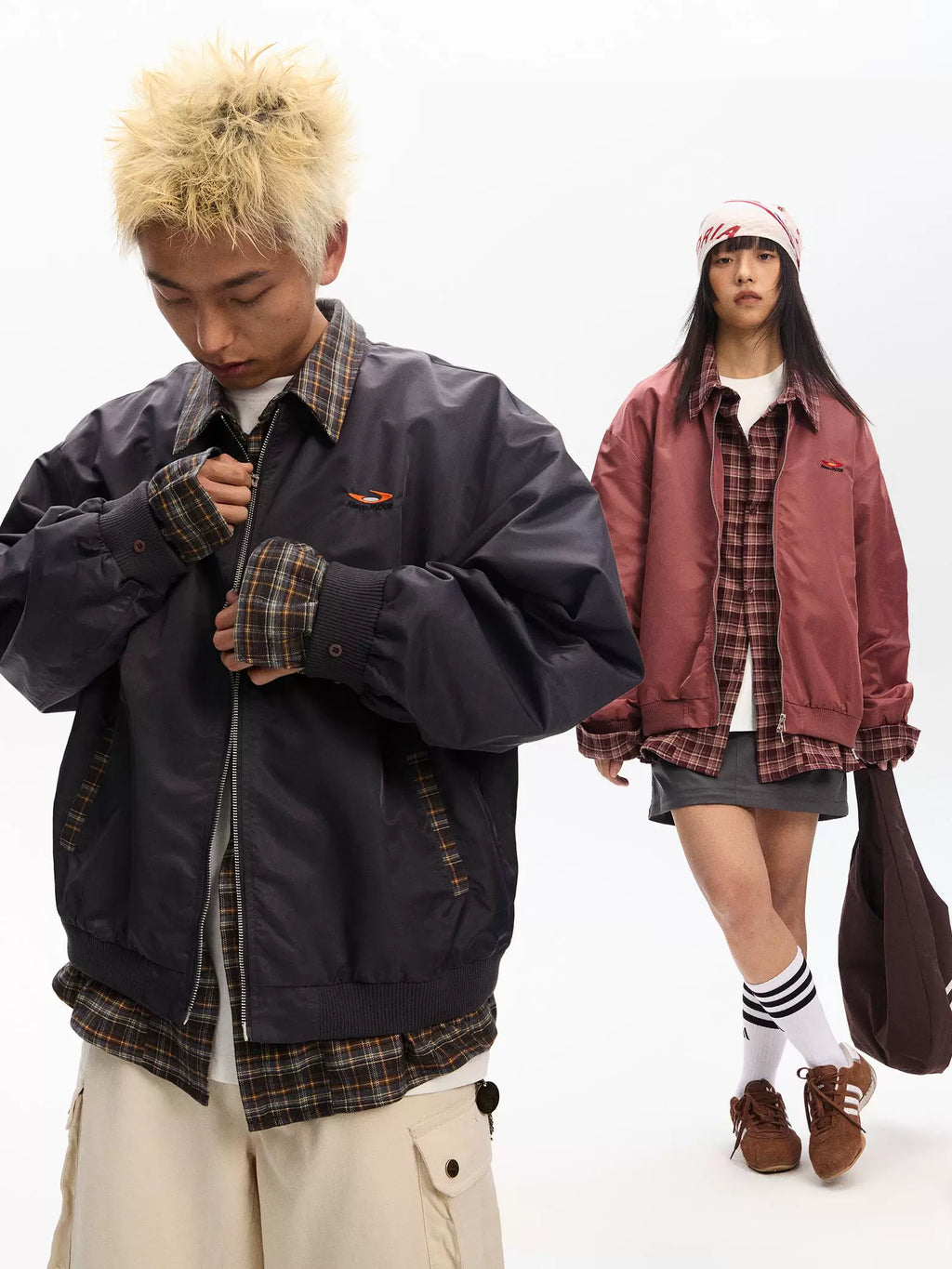 Mr. Jiangnan NewJNXS Retro Plaid Spliced Baseball Jacket