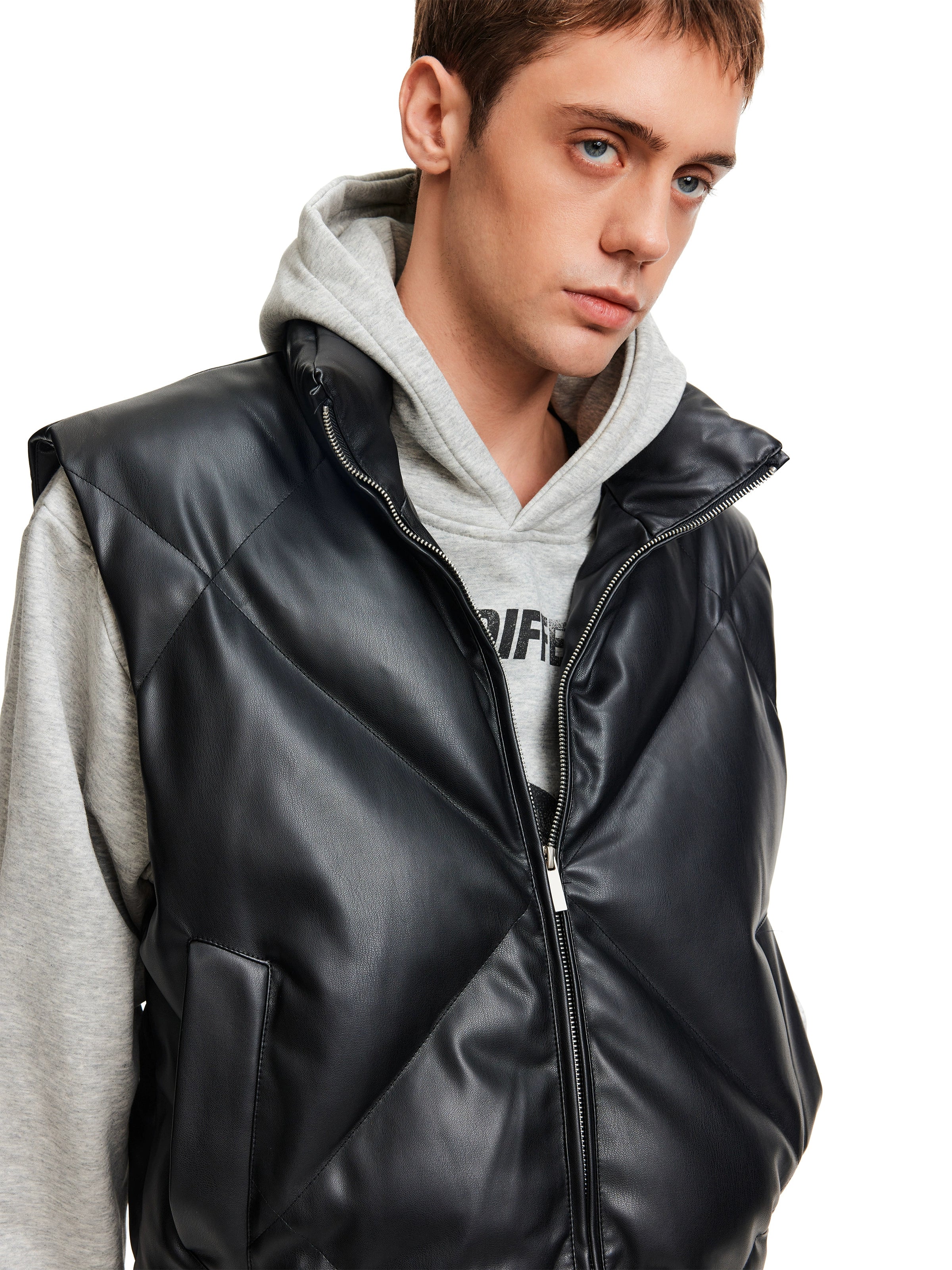 (Clearance) MADWITCH Stand-up Collar PU Leather Jacket Vest