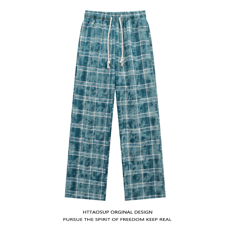 HTTAOSUP Retro Plaid Wide-Leg Pants