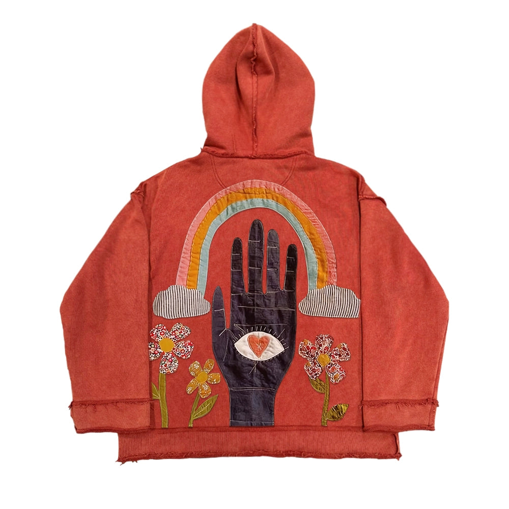 Mottled Original Artist Patch Splicing Hooded Sweatshirt