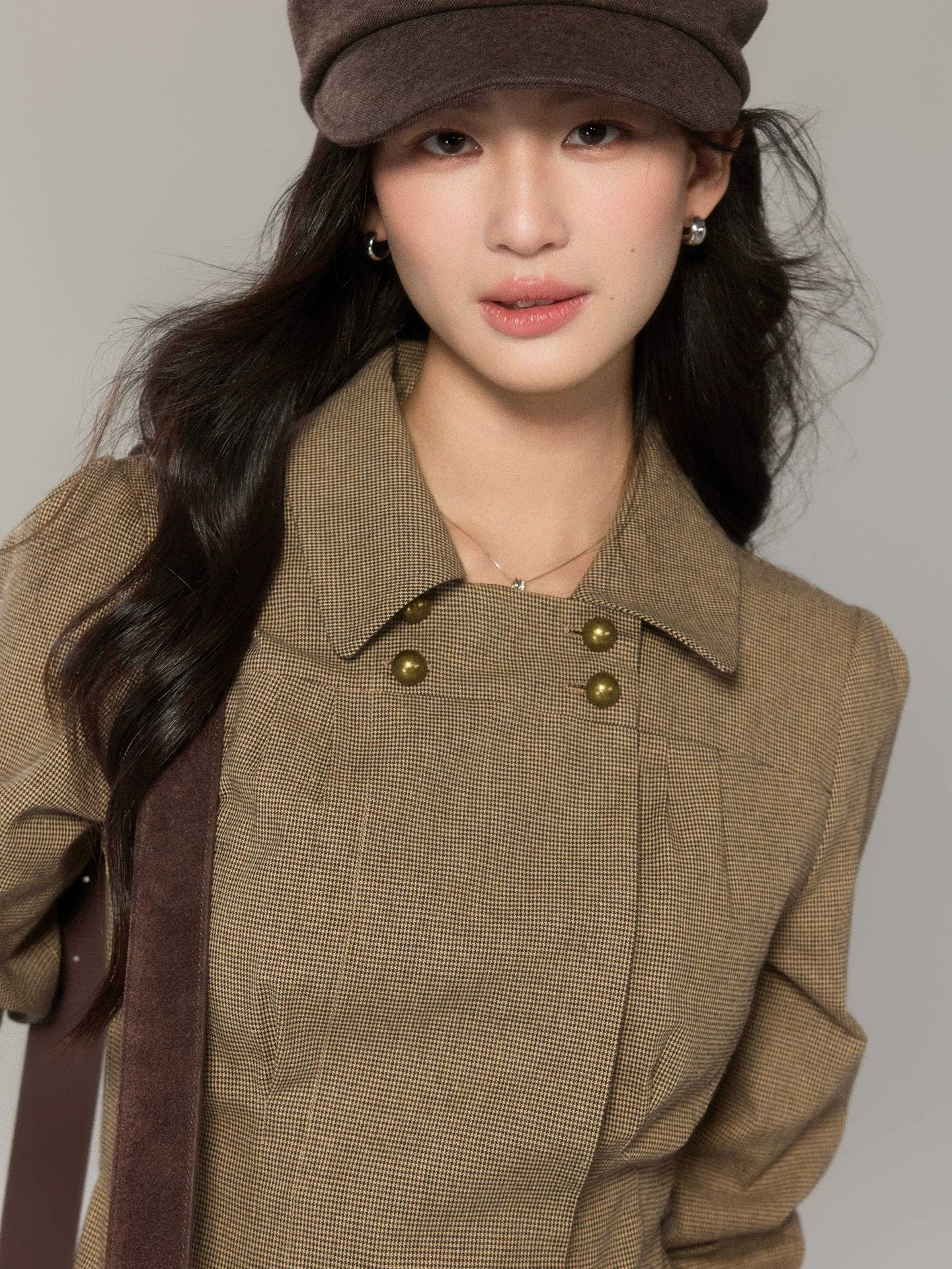 TYANG Retro Plaid Shirt Skirt Set