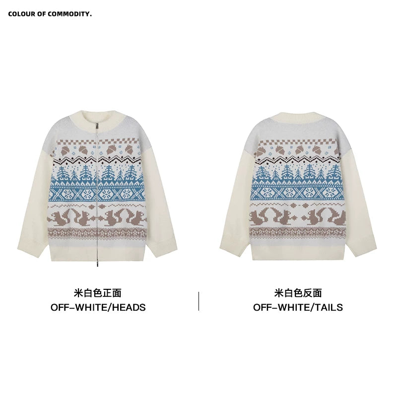 Mr. Jiangnan NewJNXS “Fair Isle Night” Stand Collar Jacquard Sweater