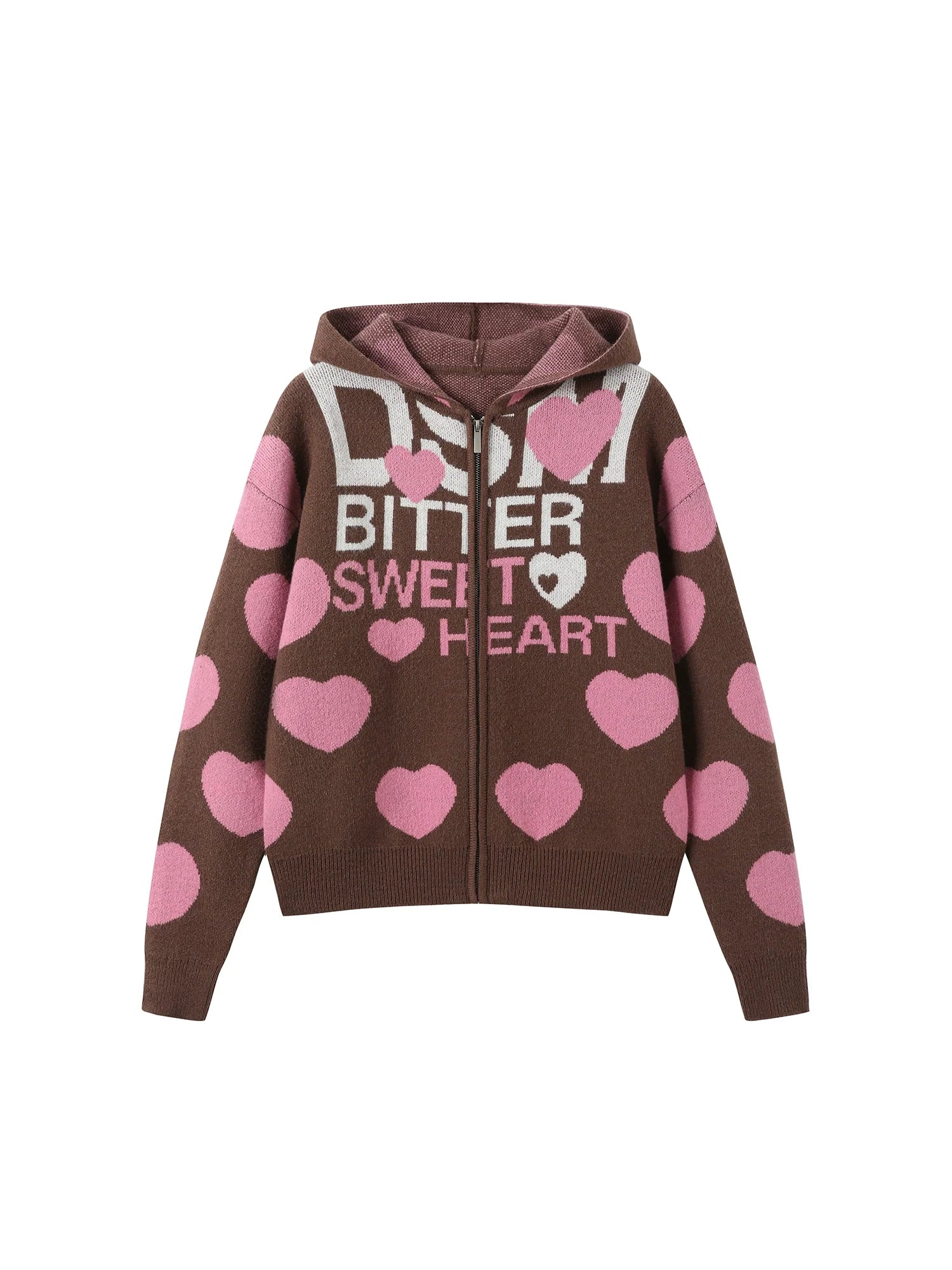 DONSMOKE Love Print Soft Waxy Lazy Contrasting Color Knitted Zipper Jacket