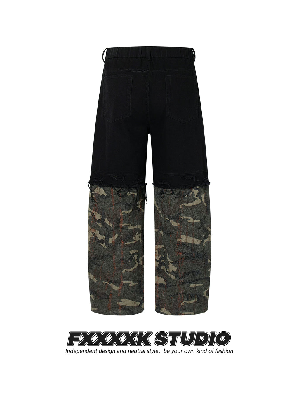 FXK Original Denim Splicing Camouflage Overalls