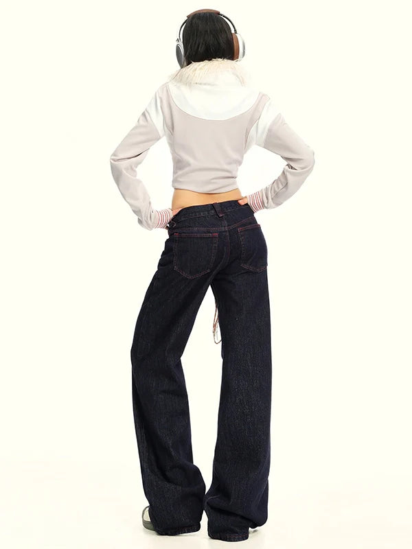 KPSR Contrasting Color Loose and Thin Drape Jeans
