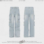 TRYTHMCLUB Vintage Wide Leg Straight Loose Multi-Pocket Jeans