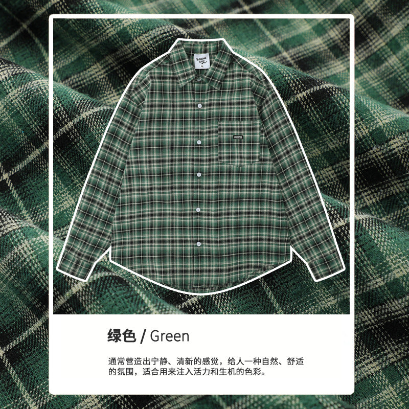 American Retro British Plaid Long-Sleeve Shirt