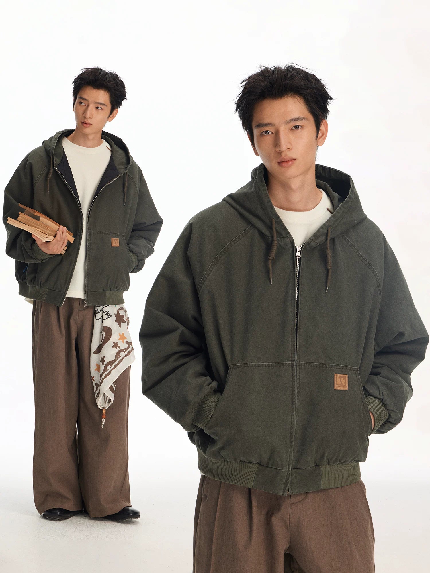 Mr. Jiangnan NewJNXS Washed Hooded Workwear Leather Jacket