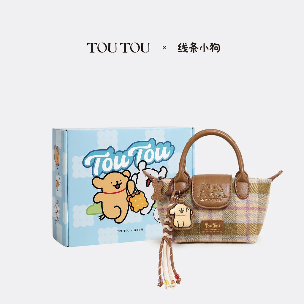 TOUTOU Line Puppy Plaid Woolen Messenger Bag