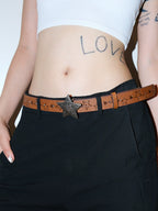 Darkblue Store Wasteland Star Carved Maillard Brown Belt