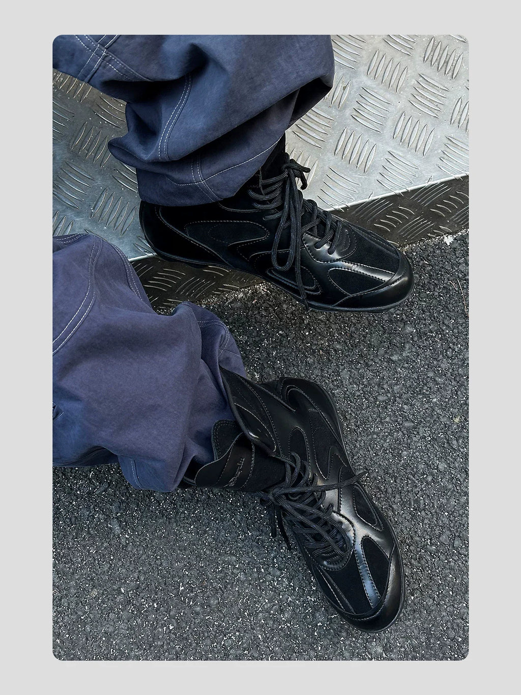 HANQIAORJI Splicing High-top Black Boxing Boots