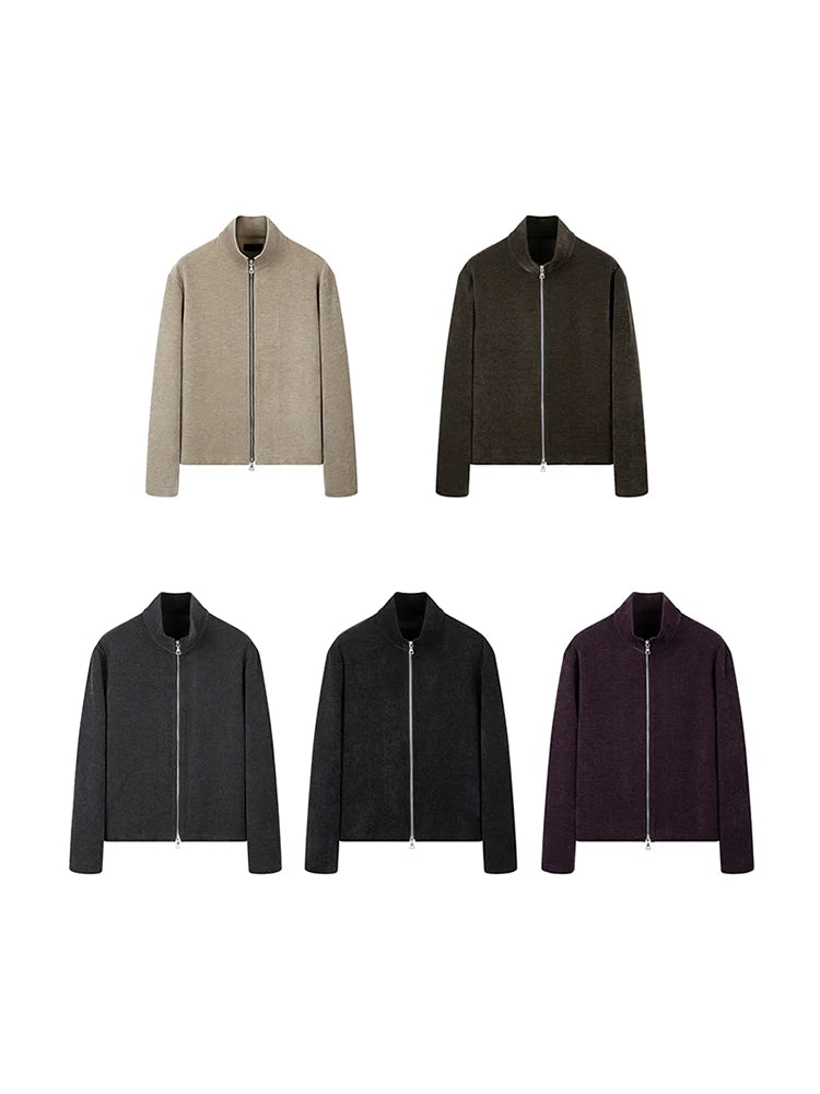 PLUS NO LOGO Striped Double Zipper Turtleneck Jacket