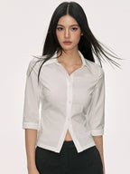 Anna Aneae Stretch Temperament Shoulder Short Shirt