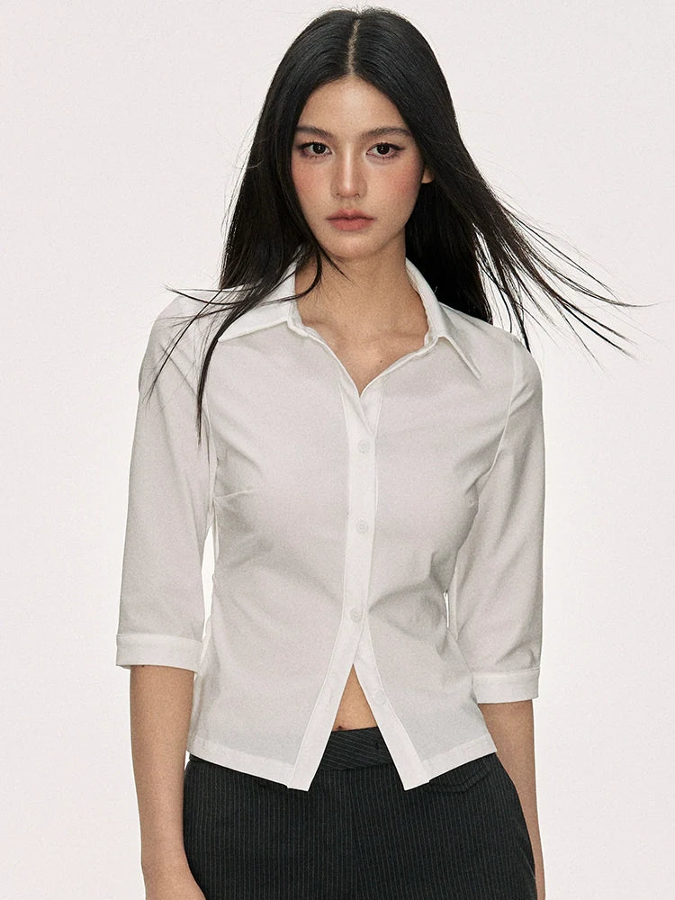 Anna Aneae Stretch Temperament Shoulder Short Shirt