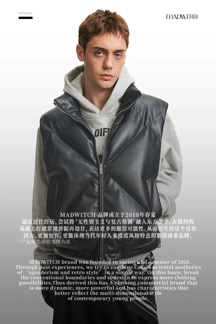 (Clearance) MADWITCH Stand-up Collar PU Leather Jacket Vest