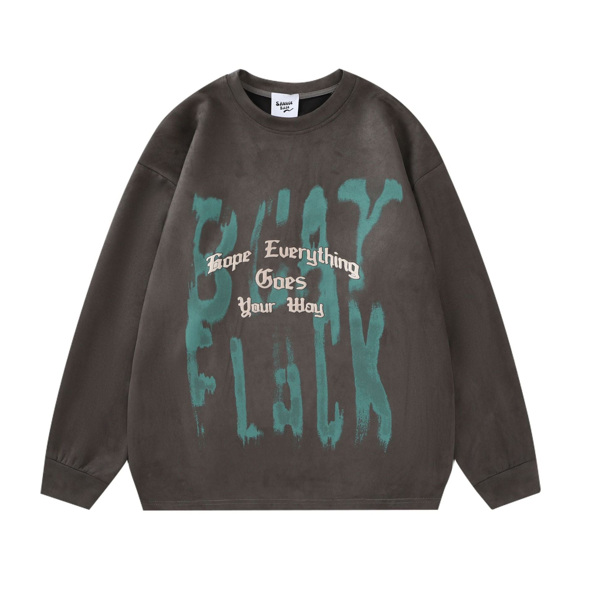 Vintage American Retro Graffiti Letter Suede Sweatshirt