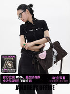 Simple Limited Suede Brown Paris Motorcycle Bag