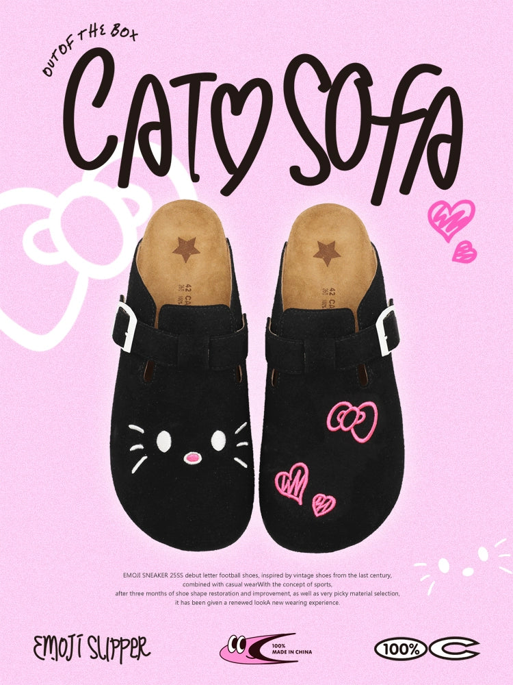 Cat & Sofa Black & Pink Birkenstock Half Slippers