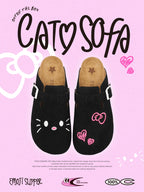 Cat & Sofa Black & Pink Birkenstock Half Slippers
