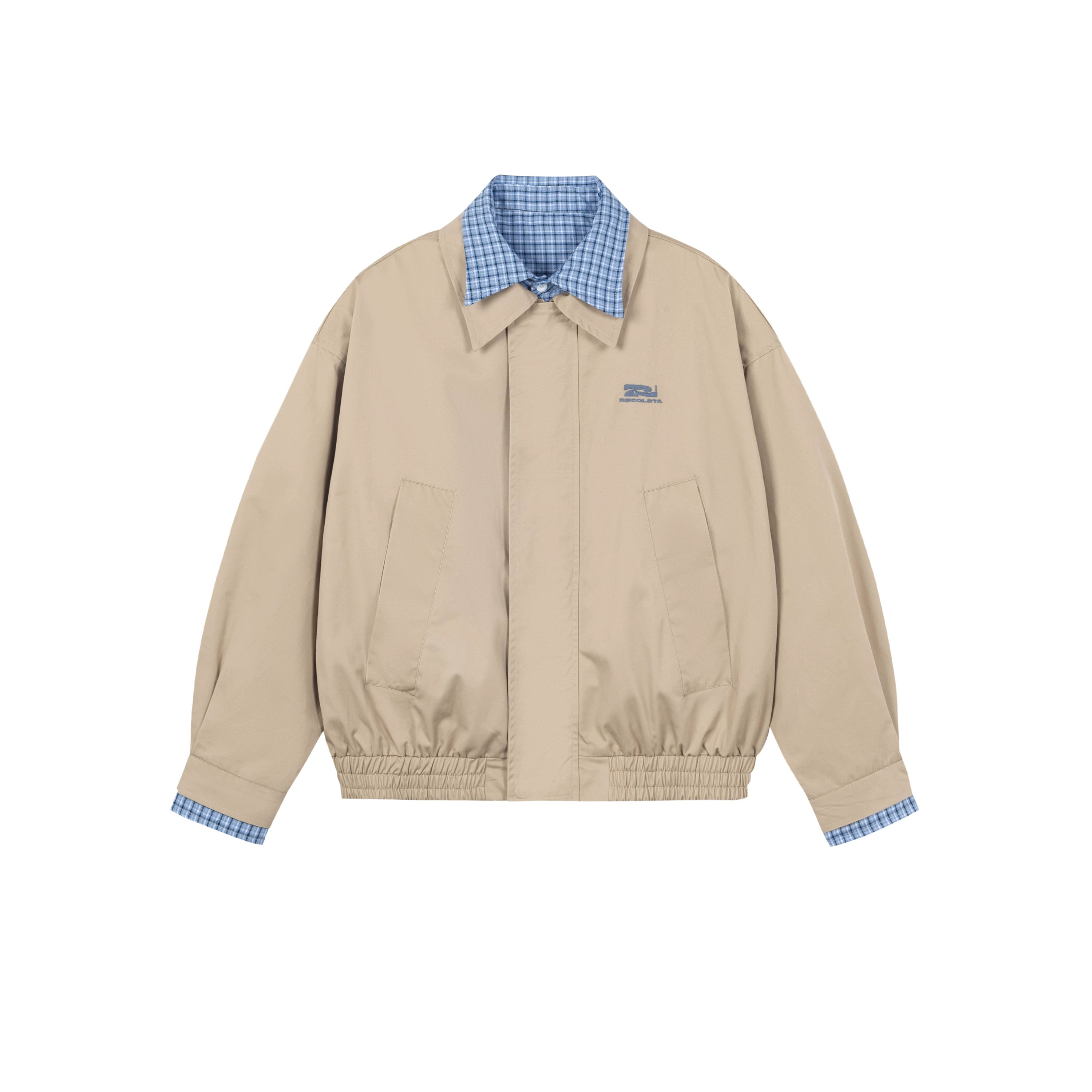 RECOLETA Plaid Spliced Fake Two Piece Cardigan Jacket