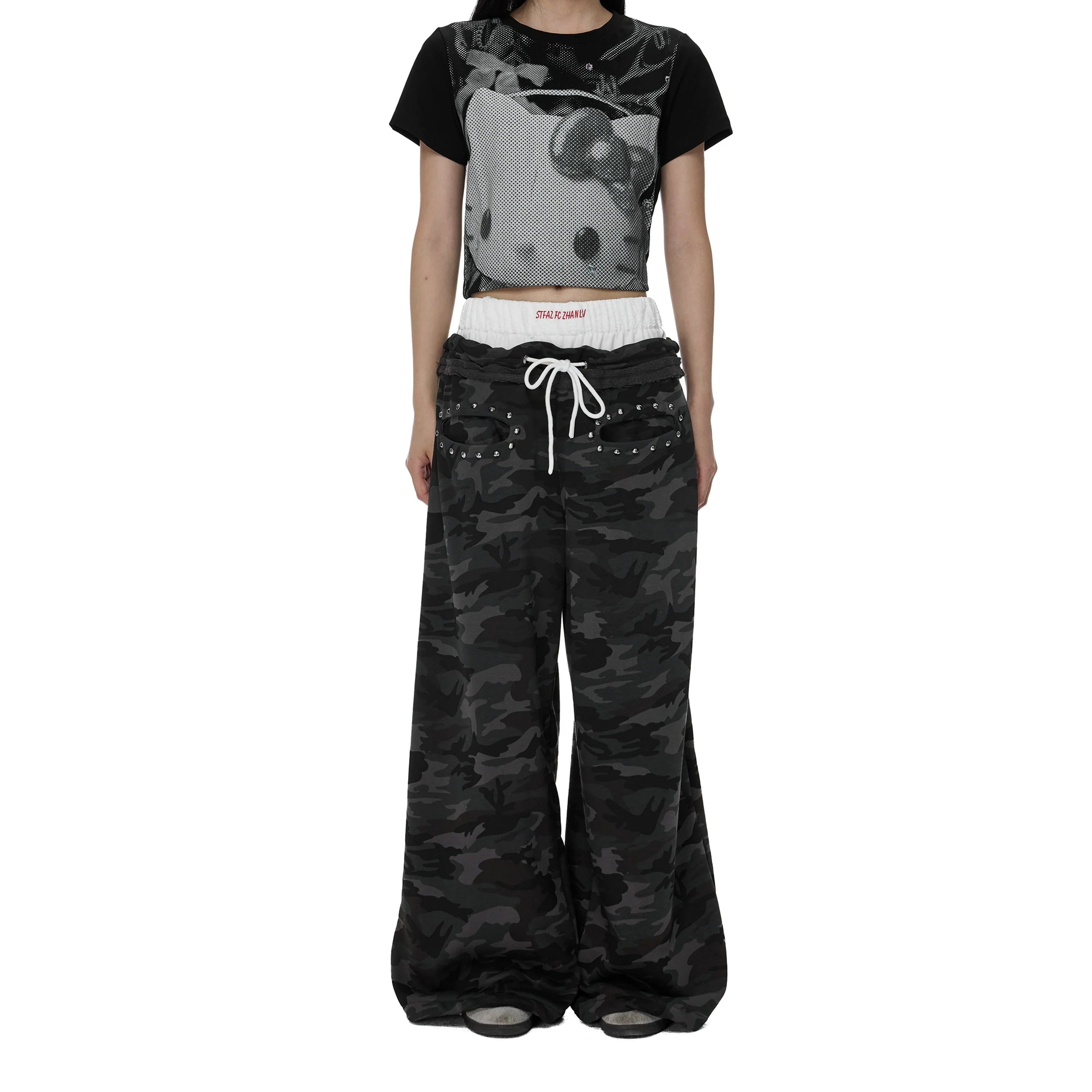 EZEK Camouflage Print Wide-leg Loose-fitting Floor Pants