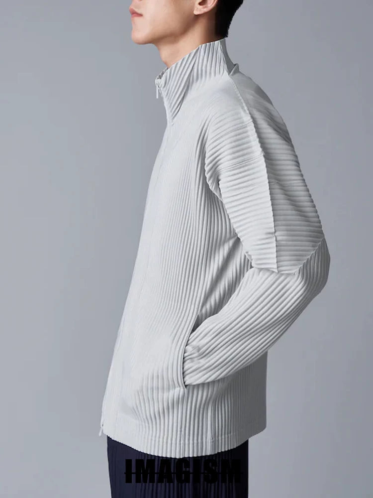 IMAGISM Japanese Non Miyake Pleated Zipper Stand Collar Jacket HP55JL140