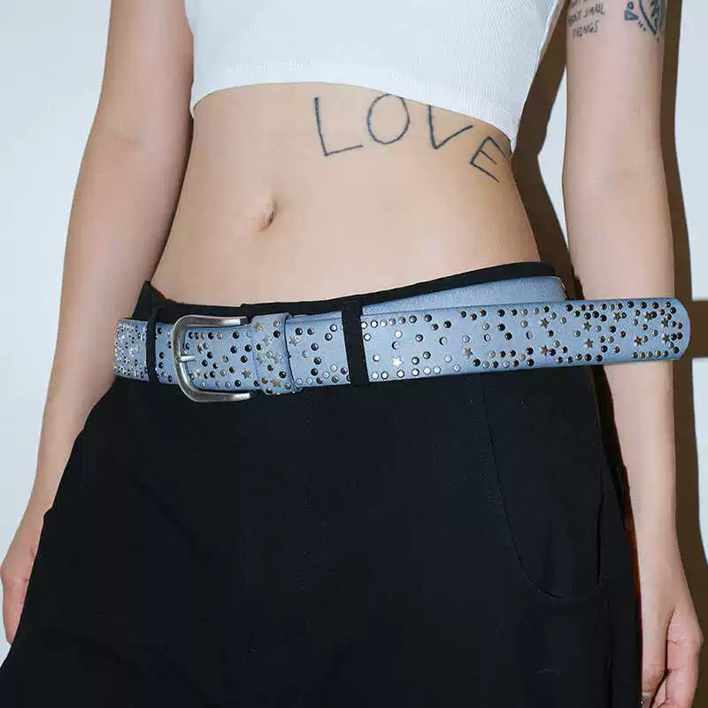 Darkblue Store Star Rivet Black Silver Punk Metal Belt
